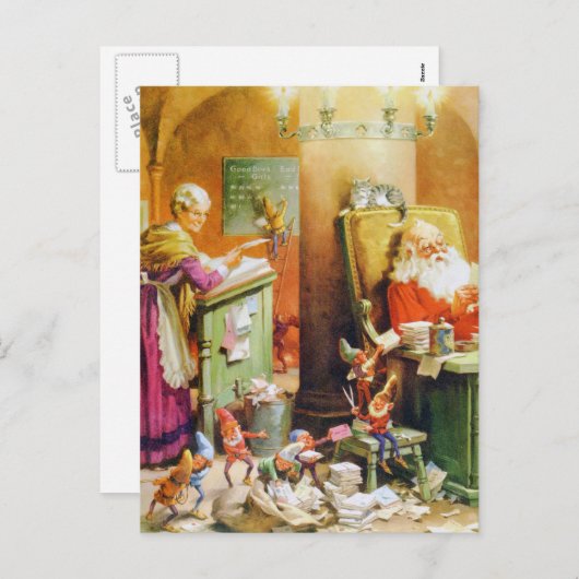 サンタミセス・クロースと北極地方の小妖精や小人 シーズンポストカード (正面/裏面)