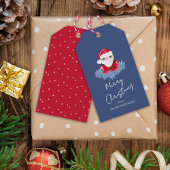 サンタミニマルキュートポインセチア青メリークリスマス ギフトタグ