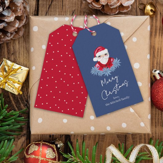 サンタミニマルキュートポインセチア青メリークリスマス ギフトタグ