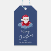 サンタミニマルキュートポインセチア青メリークリスマス ギフトタグ (正面)