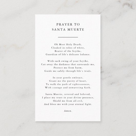 サンタミュエルテ後見・保護祈りの言葉カード 名刺 (裏面)