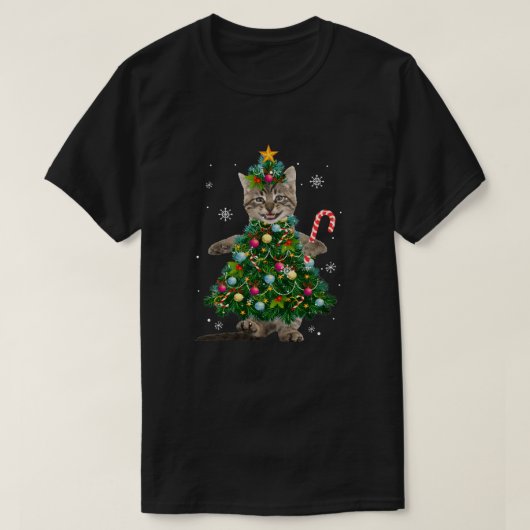 サンタメインクーンキャットクリスマスツリーライトおもしろいXM Tシャツ (デザイン正面)