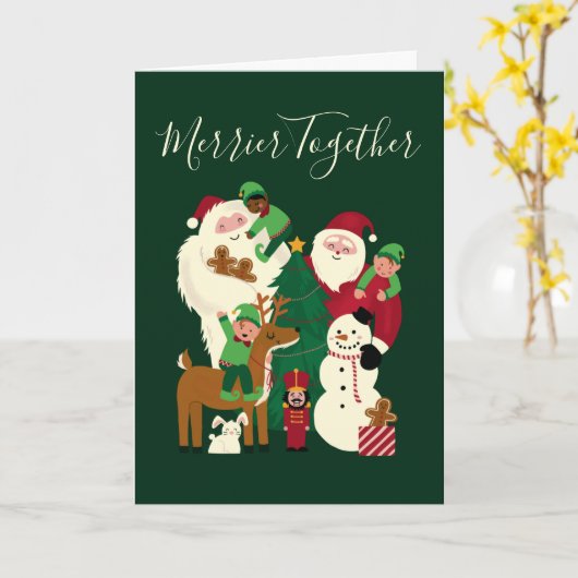 サンタメリーと友だちと緑 カード (黄色い花)