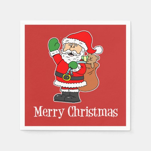 サンタメリークリスマスかわいい漫画（赤） スタンダードカクテルナプキン (正面)