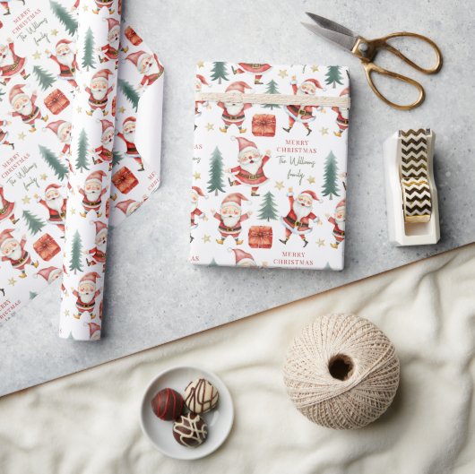 サンタメリークリスマスの名前ギフトラッピング紙 ラッピングペーパー (クラフト)