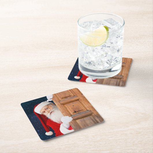 サンタメリークリスマスの名前 スクエアペーパーコースター (インサイチュ)