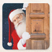 サンタメリークリスマスの名前 スクエアペーパーコースター (正面)