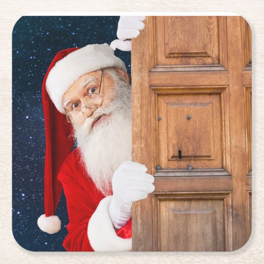 サンタメリークリスマスの名前 スクエアペーパーコースター (正面)