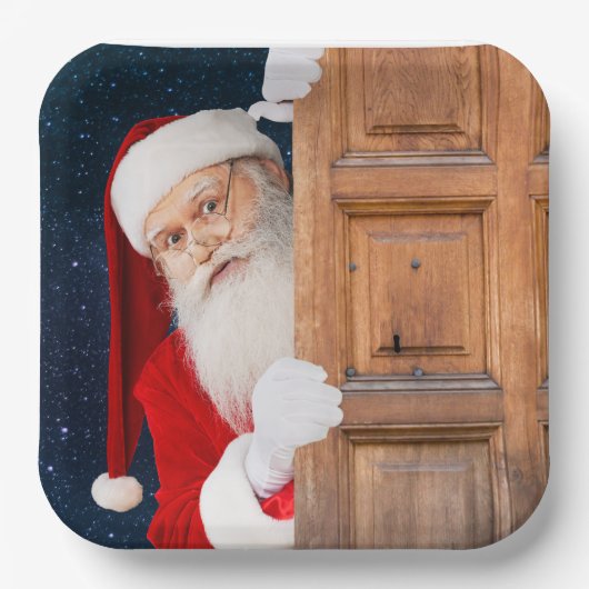 サンタメリークリスマスの名前 ペーパープレート (正面)