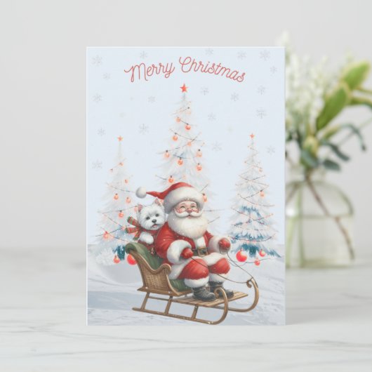 サンタメリークリスマスカードでウェスティー シーズンカード (スタンド正面)