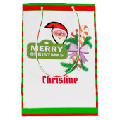 サンタメリークリスマスストライプ抱き枕 ミディアムペーパーバッグ (正面)