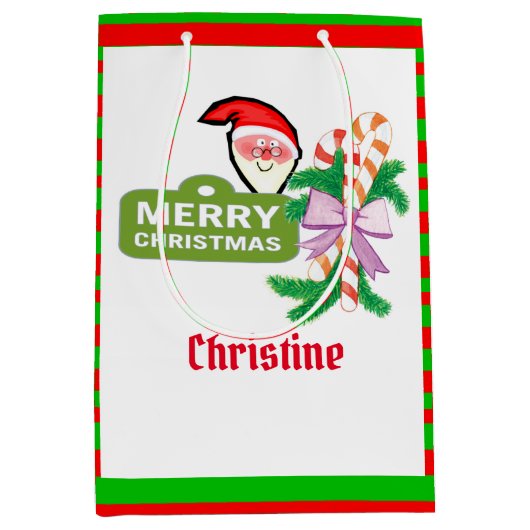 サンタメリークリスマスストライプ抱き枕 ミディアムペーパーバッグ (正面)