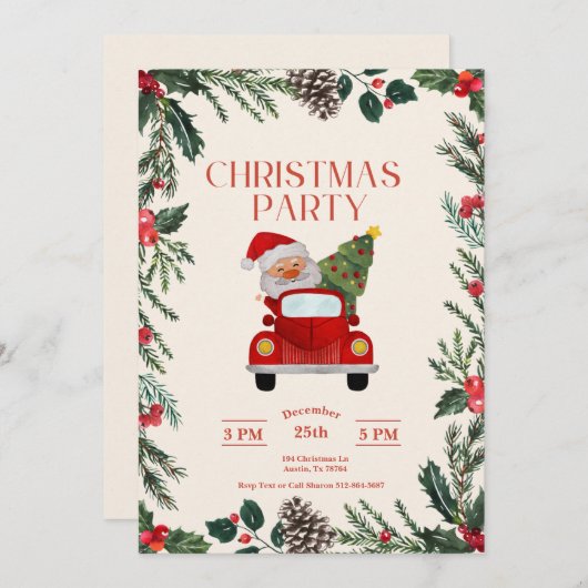 サンタメリークリスマスパーティー 招待状 (正面/裏面)