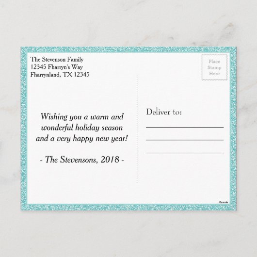 サンタメリークリスマスモダンターコイズ3写真 シーズンポストカード (裏面)