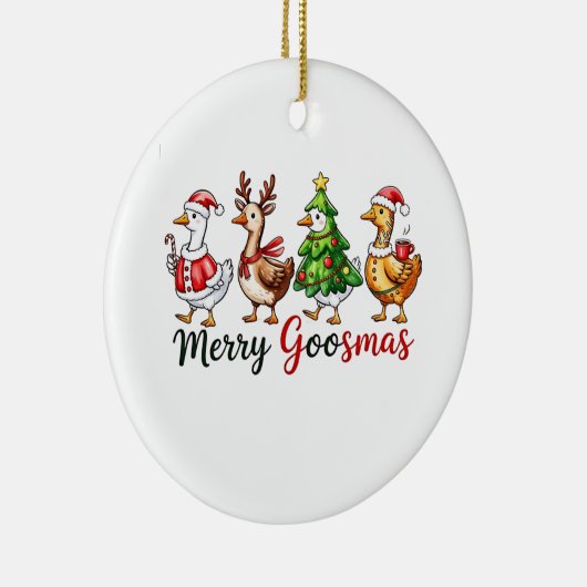 サンタメリーハットを着たグースマスクリスマスガチョウ セラミックオーナメント (右)