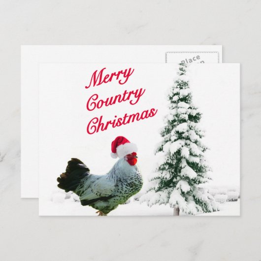 サンタメリーハット付きカントリークリスマスチキン シーズンポストカード (正面/裏面)