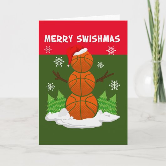 サンタメリーハット付きバスケットボールクリスマスSWISHMAS カード (正面)