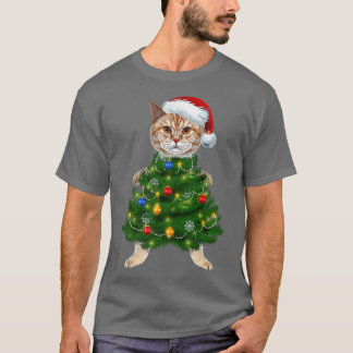 サンタメーンクーンキャットクリスマスツリーライトおもしろいXm Tシャツ