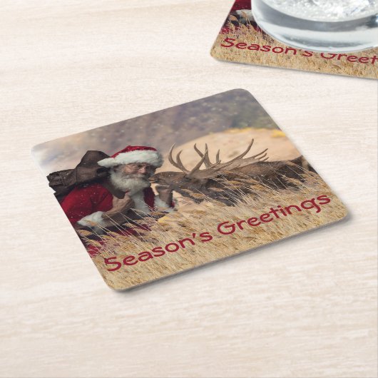 サンタモキスをするース紙コースター スクエアペーパーコースター (アングル)