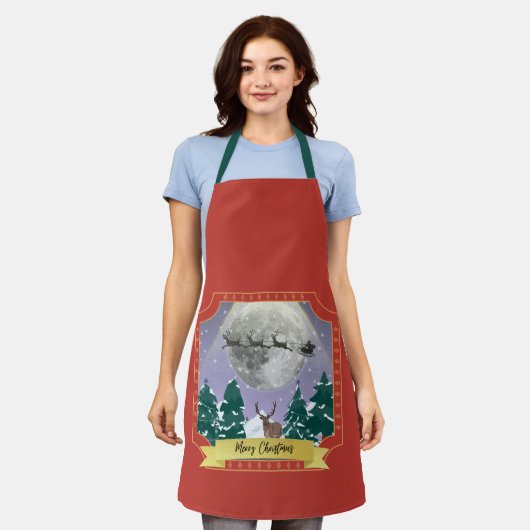 サンタモダントインデナーとヴィンテージクリスマスナイト エプロン (着用した状態)