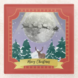 サンタモダントインデナーとヴィンテージクリスマスナイト ガラスコースター