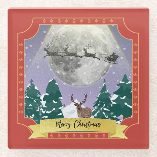 サンタモダントインデナーとヴィンテージクリスマスナイト ガラスコースター (正面)