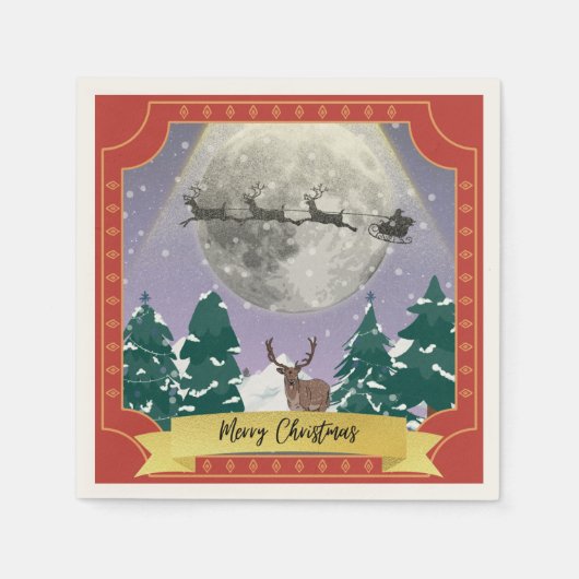 サンタモダントインデナーとヴィンテージクリスマスナイト スタンダードカクテルナプキン (正面)