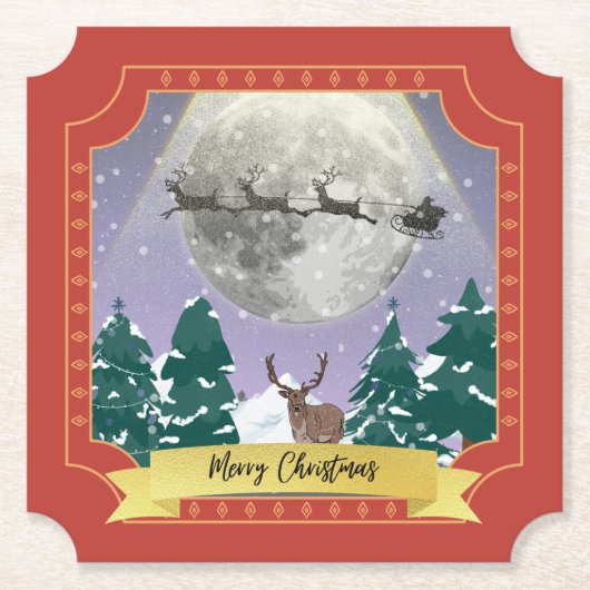 サンタモダントインデナーとヴィンテージクリスマスナイト ペーパーコースター (正面)