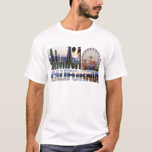 サンタモニカのロゴの花桟橋のビーチ Tシャツ