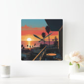 サンタモニカの日の#1 スクエア壁時計 (ホーム)