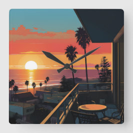 サンタモニカの日の#1 スクエア壁時計