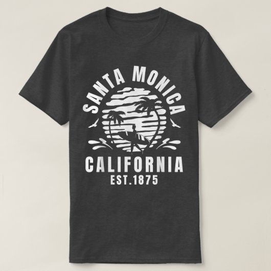 サンタモニカカリフォルニアビーチサーフサマーバケーション Tシャツ (デザイン正面)