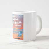 サンタモニカカリフォルニアヴィンテージビーチポスター ジャンボコーヒーマグカップ (正面右)