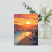 サンタモニカビーチサンセットウィズパームツリーズ シーズンポストカード (スタンド正面)