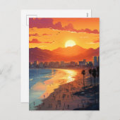 サンタモニカビーチサンセットウィズパームツリーズ シーズンポストカード (正面/裏面)