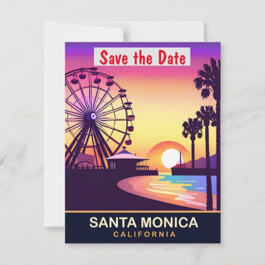 サンタモニカ カリフォルニア桟橋の結婚式の招待状 セーブザデート (正面)