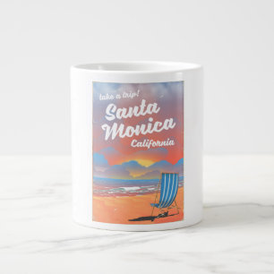 サンタモニカ カリフォルニア レトロビーチポスター ジャンボコーヒーマグカップ