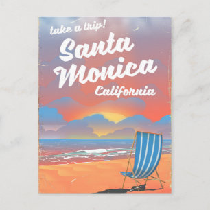 サンタモニカ カリフォルニア レトロビーチポスター ポストカード