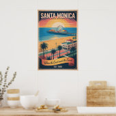 サンタモニカ カリフォルニア レトロ トラベル ポスター (キッチン)
