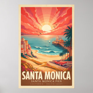 サンタモニカ・ピア ヴィンテージ カリフォルニア トラベルポスター ポスター