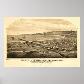 サンタモニカCAパノラマバードズアイビュー ポスター