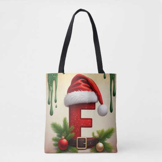 サンタモノグラムのFの文字 クリスマスのアクセント付き 🎅 トートバッグ (正面)