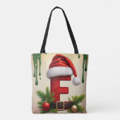 サンタモノグラムのFの文字 クリスマスのアクセント付き 🎅 トートバッグ (裏面)
