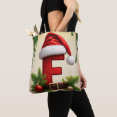サンタモノグラムのFの文字 クリスマスのアクセント付き 🎅 トートバッグ (クローズアップ)