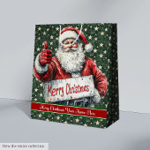 サンタモノグラムバッグ、ヴィンテージ水彩クリスマス ミディアムペーパーバッグ