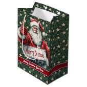 サンタモノグラムバッグ、ヴィンテージ水彩クリスマス ミディアムペーパーバッグ (正面アングル)