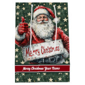 サンタモノグラムバッグ、ヴィンテージ水彩クリスマス ミディアムペーパーバッグ (裏面)