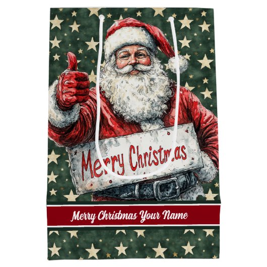 サンタモノグラムバッグ、ヴィンテージ水彩クリスマス ミディアムペーパーバッグ (裏面)