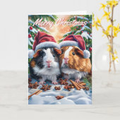 サンタモルモットのクリスマス カード (黄色い花)
