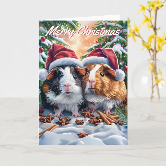 サンタモルモットのクリスマス カード (黄色い花)